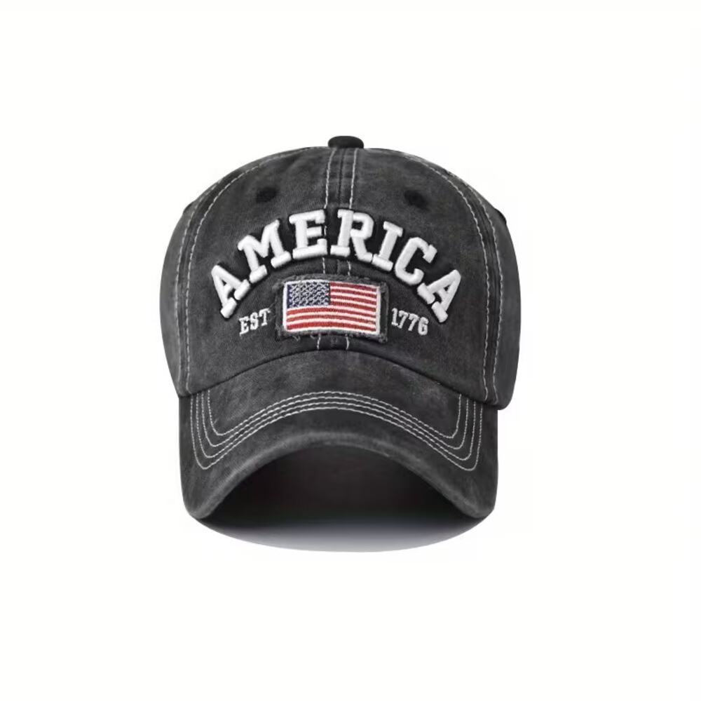 USA Hat Black Adjustable Distressed Washed Women 4th of July 250 New